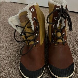 Brown and Yellow Boots